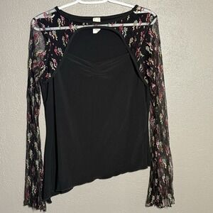Womens Y2K Top Fairy‎ Asymmetrical Sheer Floral Cutout Size L by Kiwi